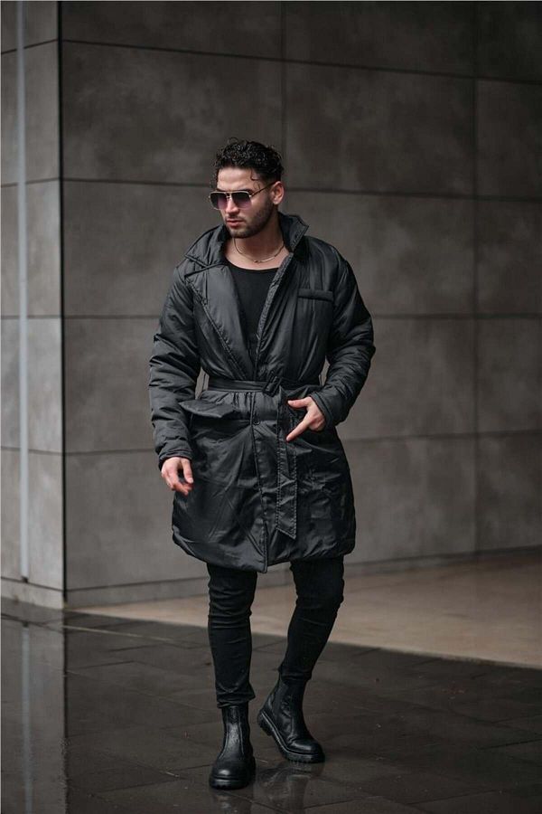 Mens black puffer trench coat discount