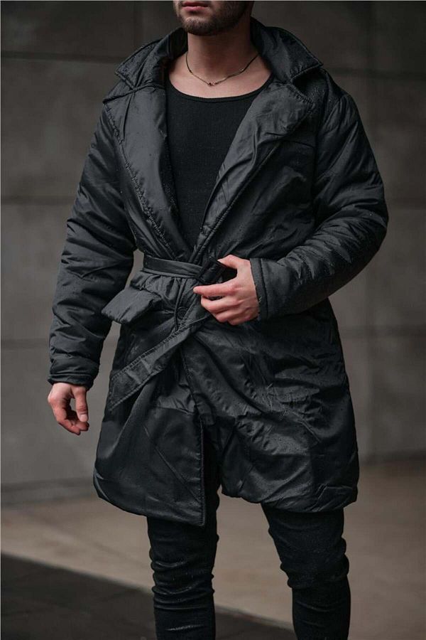 OUTF T MAN Men s Belted Puffer Trench Coat Black Trendyol