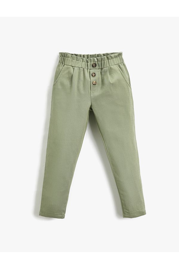 Koton-Elastic Waist Button Detailed Trousers with Pockets 1