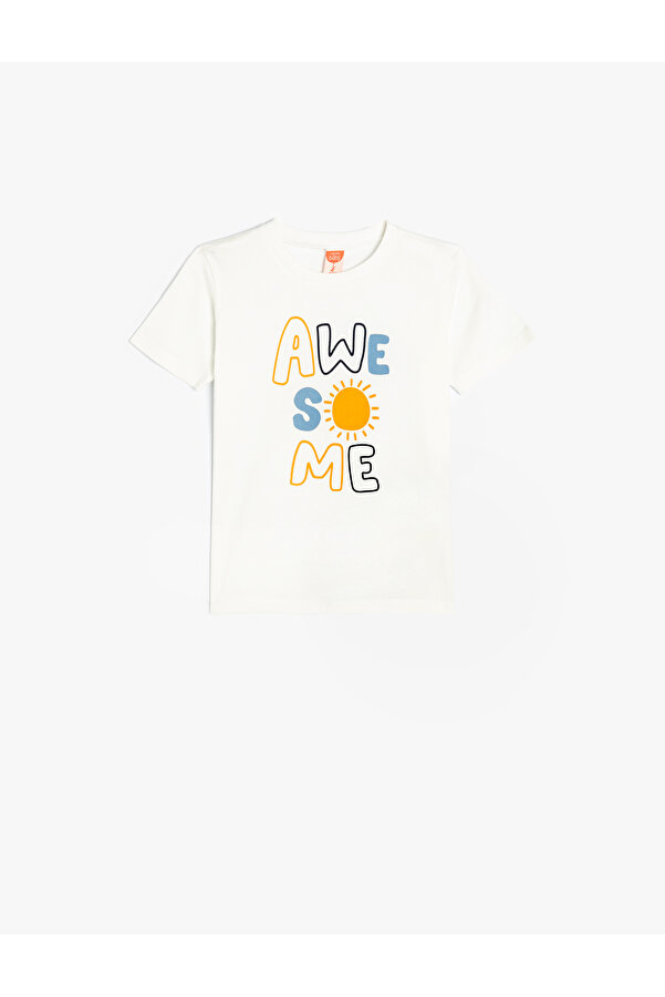 Koton Tişört Kısa Kollu Bisiklet Yaka Slogan Baskılı Pamuklu