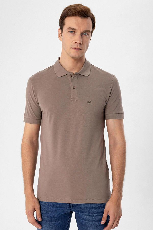 SÜVARİ-Polo Neck Regular Fit Brown Dobby T-Shirt 1