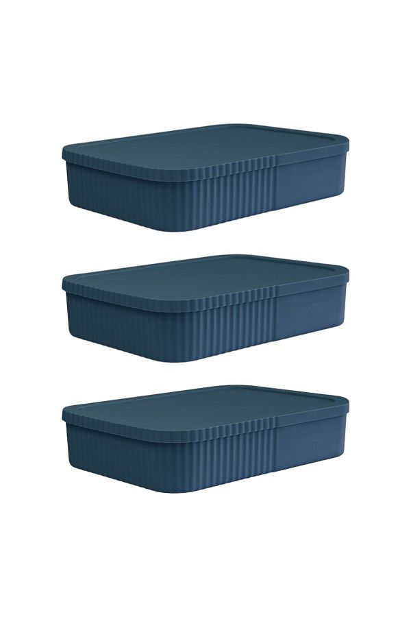 devigo-3 Pieces of 6-Liter Slim-Wide Storage Box with Lid - Office and Stationery Organizer Multi-Purpose Use 1