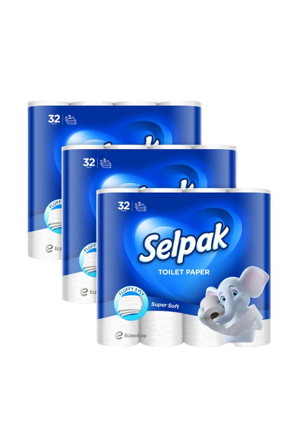 Selpak-Toilettenpapier 3-lagig, 4480 Blatt Klopapier 100% Reine Zellulose, Extra Weich, 96 (3X32 ROLLEN) 1