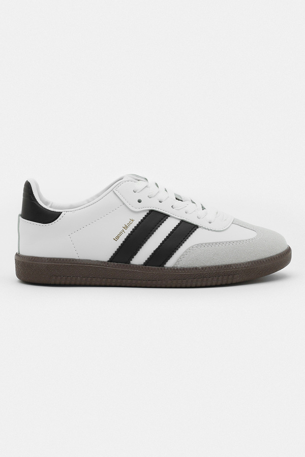 Tonny Black Women's White and Black Lace-Up Sneakers with Thermo Sole and Side Stripe