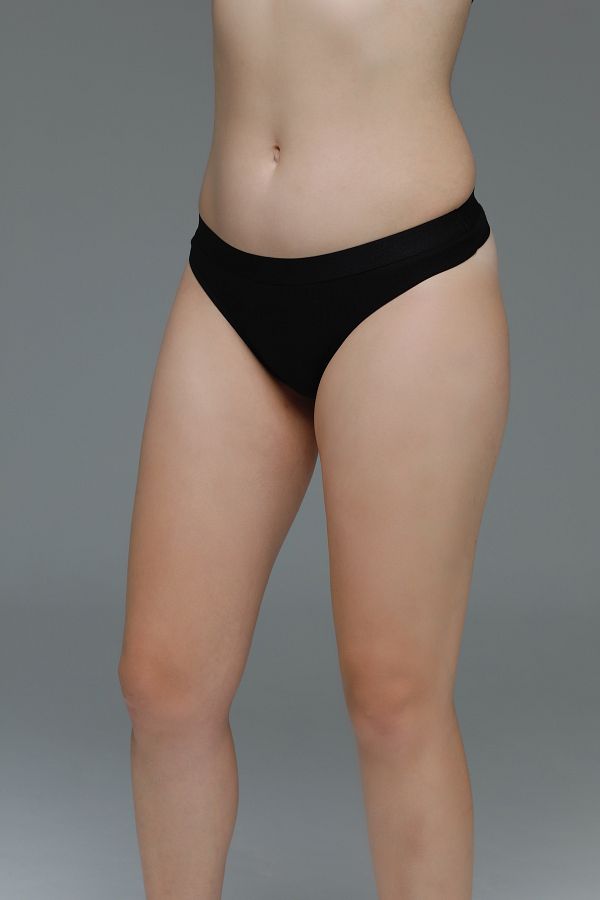 MİSTİRİK-Paulo Model Ribbed Thong Flexible String Cotton String Black Color 1