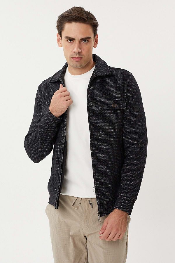 COONLESS-Black Men's Lycra Patterned Coat 1