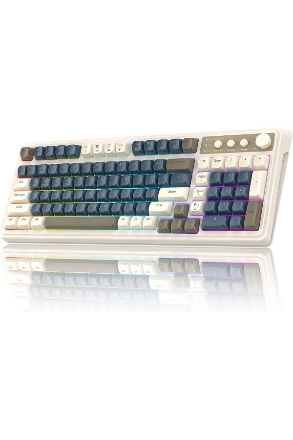 Aula-S99 Keys Tri-Mode with Media Knob Programmable Membrane Computer RGB Wireless Creamy Gaming Keyboard 1