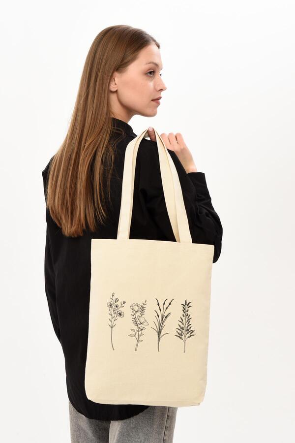 Çınar Bez Çanta-Canvas 4 Branched Flower Cloth Bag C0487 1