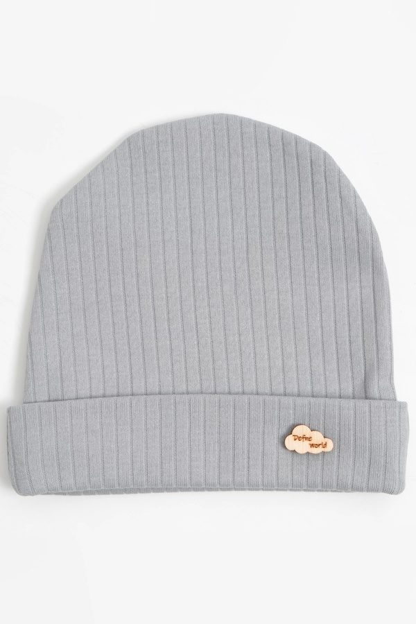 LOGO AKSESUAR Erkek Bebek Tahta Armalı Gri Pamuklu Bere