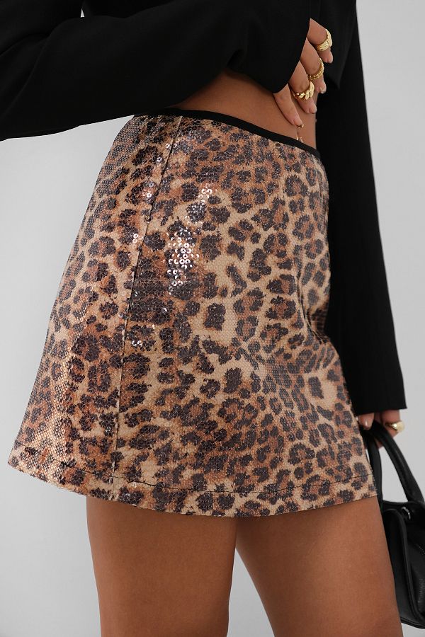 Trendyol Collection-Barevná flitrová sukně s leopardím potiskem - Tpraw25Et00009 1