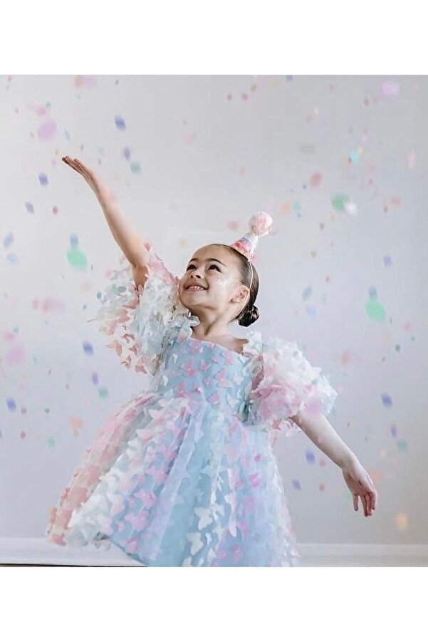 SPRINCO Kız çocuk mavi kelebekli elbise