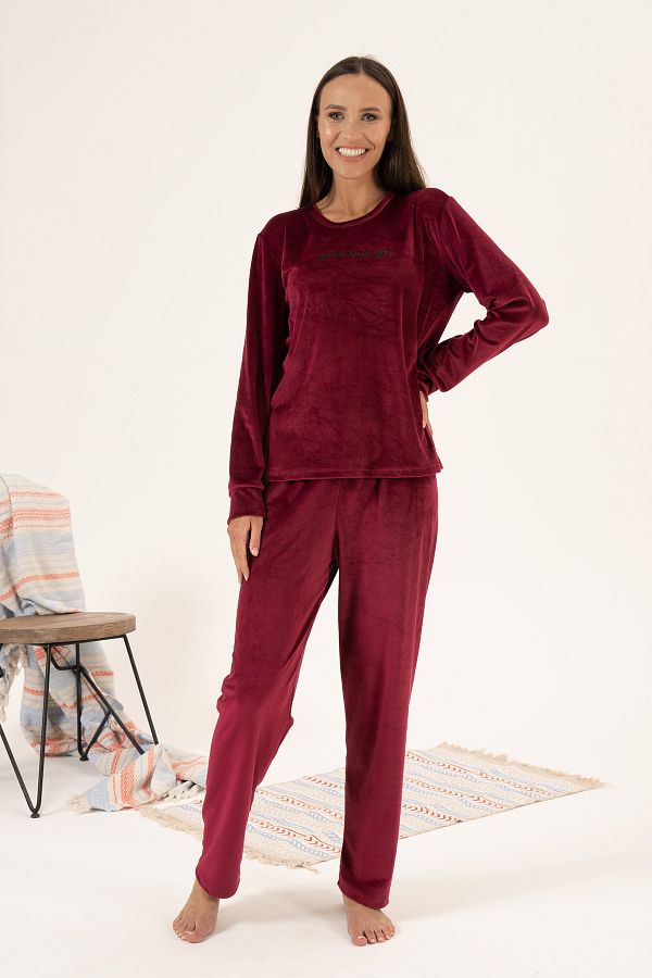 REMSA-Set pijamale de damă din catifea - 24381 Roșu Claret 1