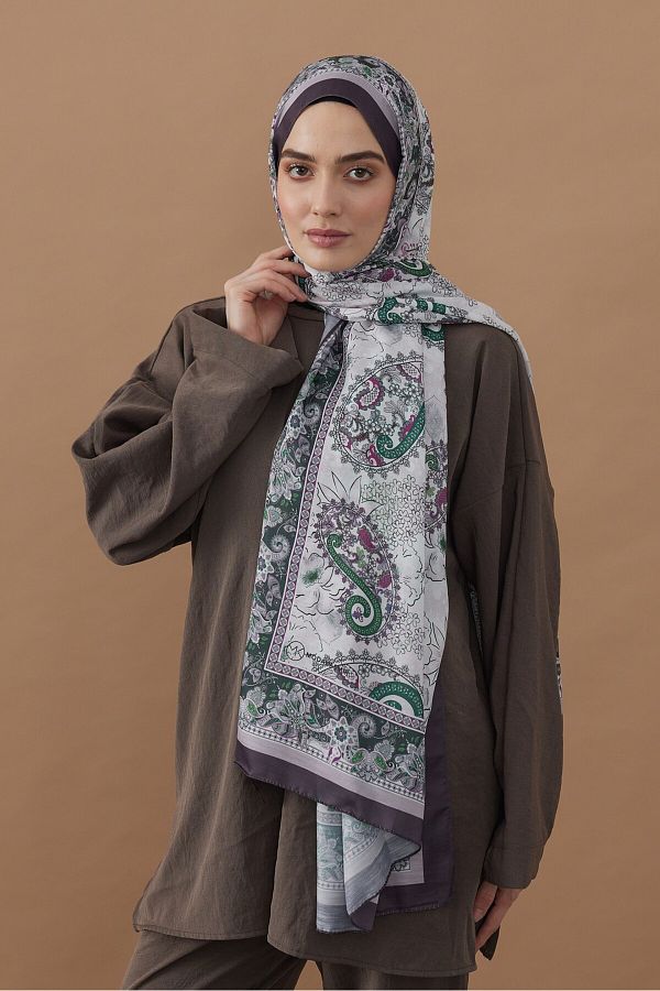 Modakaşmir-Damask Pattern Cotton Shawl 1