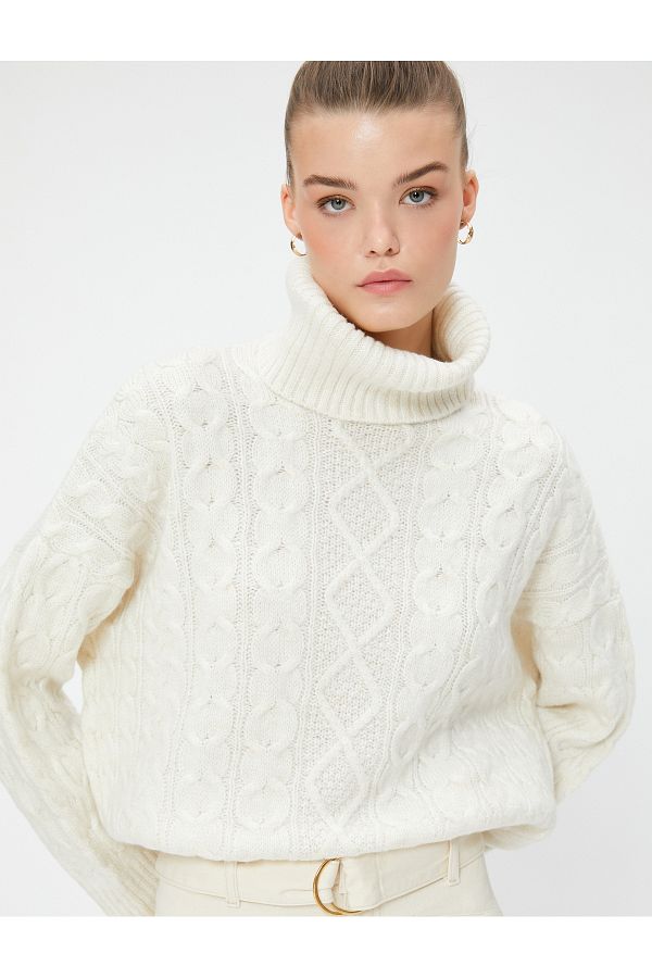 Koton-Turtleneck Knitwear Sweater with Diamond Pattern, Soft Texture 1