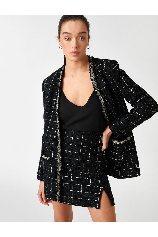 Koton-Fustă mini cu fante din tweed în carouri 1
