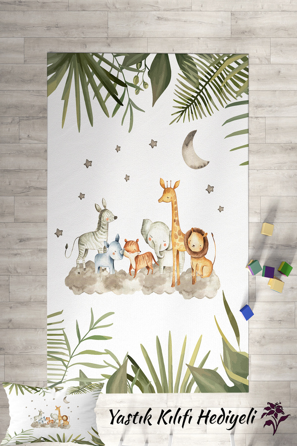 Homiko Safari Desenli Çocuk ve Bebek Odası Dekoratif Halı TLH-041