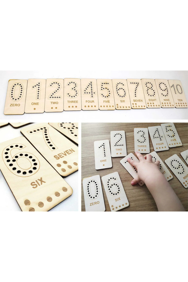 WoodStory Eğitici Ahşap İngilizce Rakamları Öğreniyorum Ip Geçirme Montessori El Kası Geliştirme