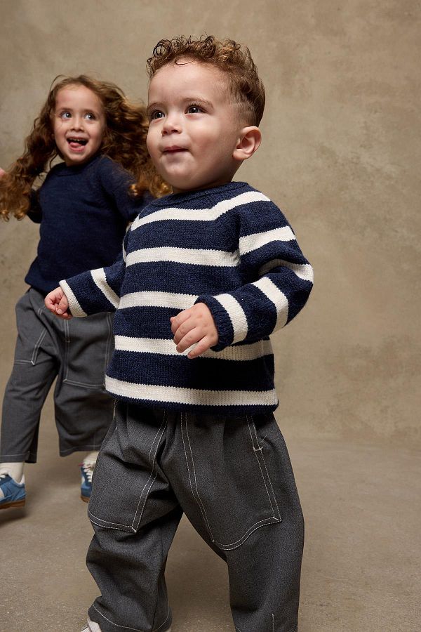 Fahhar Kids-Navy Blue Striped Knitwear Sweater 1