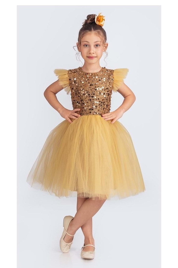 Mnk Baby&Kids Tüllü Kız Çocuk KPL Elbise MNK0526 SARI