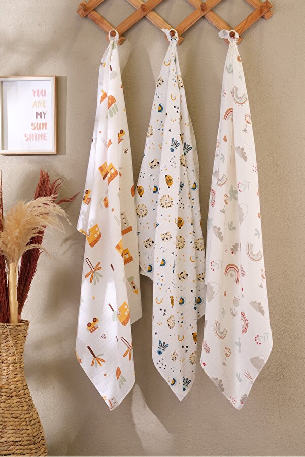 Bondberro 3 Adet Çok Amaçlı Müslin Örtü & Battaniye %100 Pamuk XL Boy 100 X 80 Cm