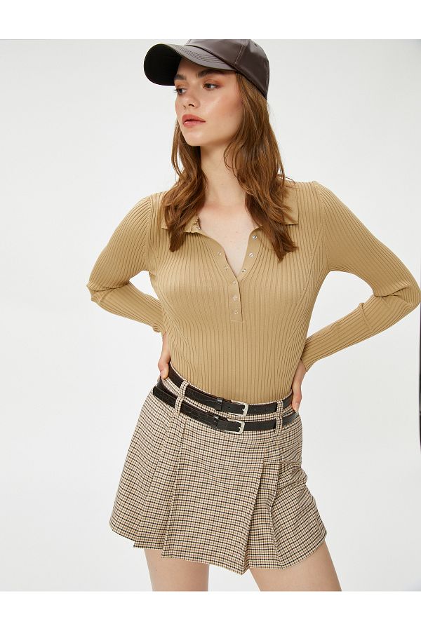 Koton-Polo Neck Knitwear Sweater Ribbed Snaps 1
