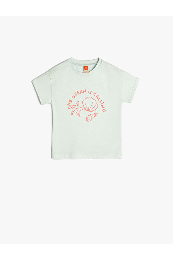 Koton Tişört Marin Temalı Baskılı Kısa Kollu Bisiklet Yaka