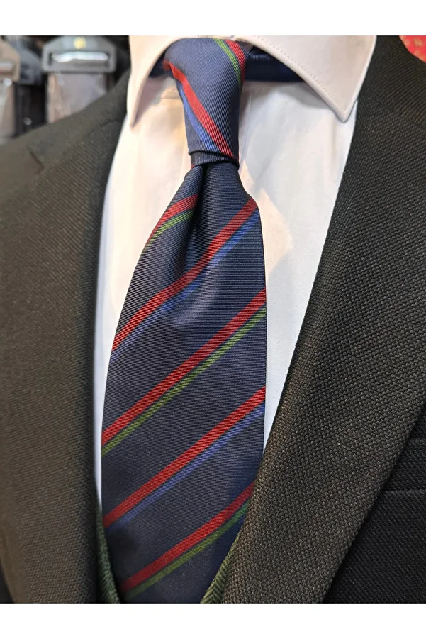 CROATE-100% Silk Navy Blue Striped Tie 1