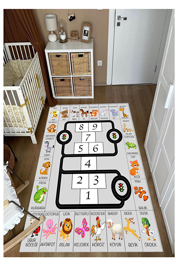 STY Home Öğretici Ingilizce Seksek Yol Çocuk Oyun Halısı Kaymaz Makinede Yıkanabilir Eğitici Bebek Ve Çocuk