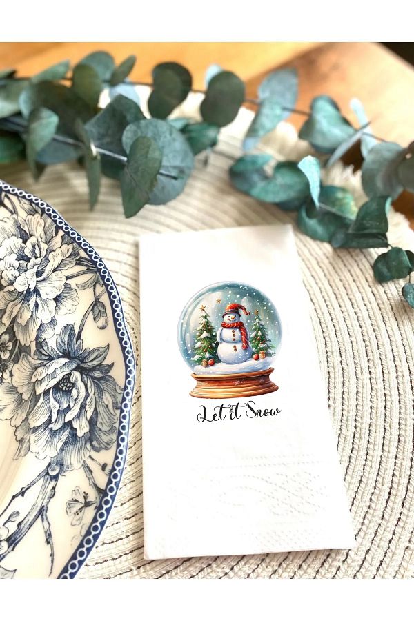 Hediyenza-20Pcs Snow Globe Snowman - Let It Snow Pattern Man Printed Presentation Napkin 1