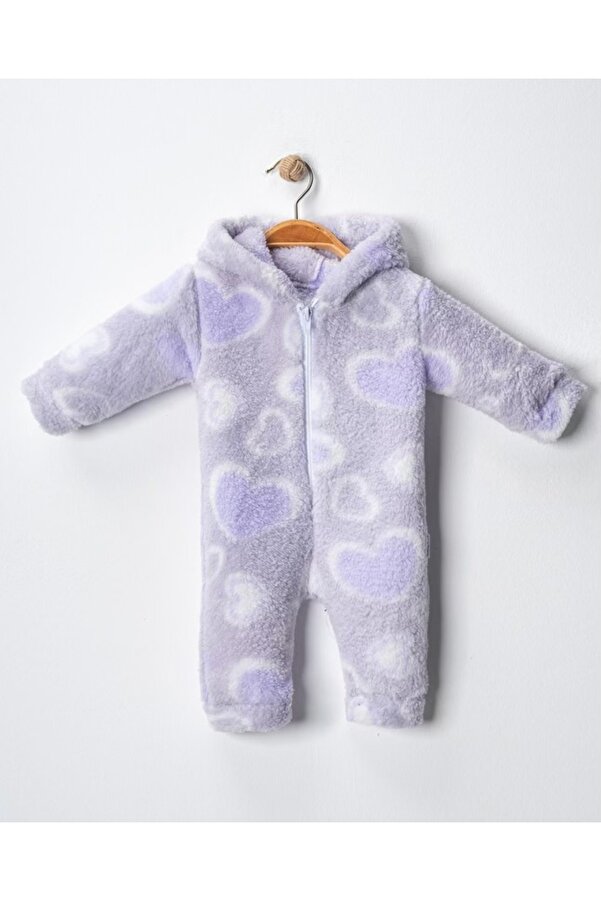 Baby Mii Welsoft Peluş Fermuarlı Kışlık Fiyonk Detaylı Kalpli Welsoft Kız Bebek Uyuk Tulum