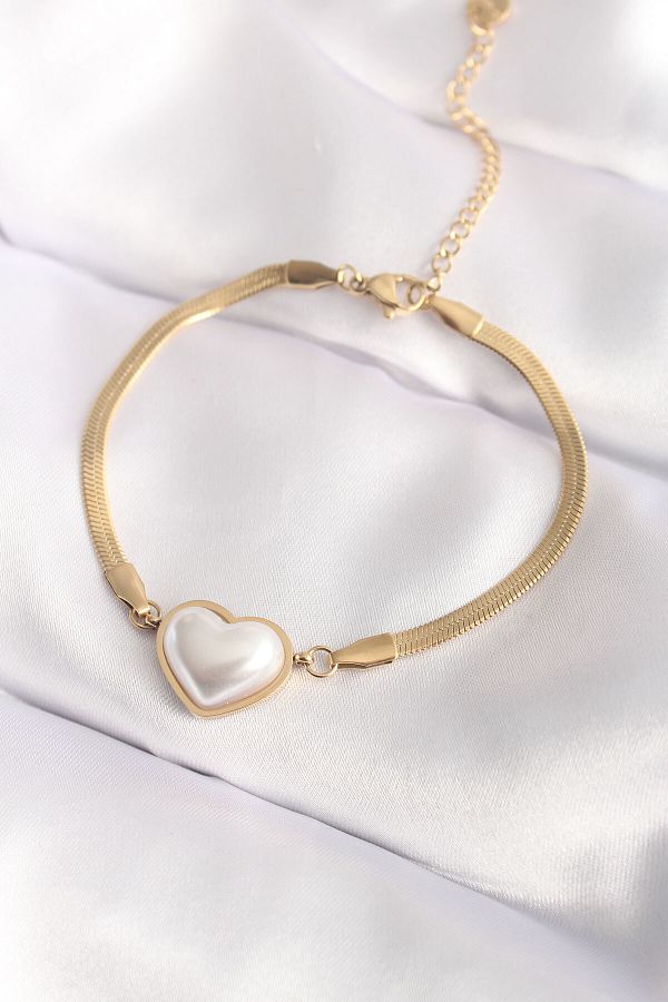Skygo-316L Steel Gold Color Curved Heart Women's Bracelet - Tj-Bb6014 1