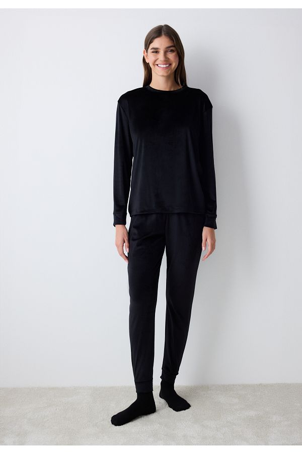 Penti-Black Fuzzy Solid Black Pants Pajama Bottoms 1