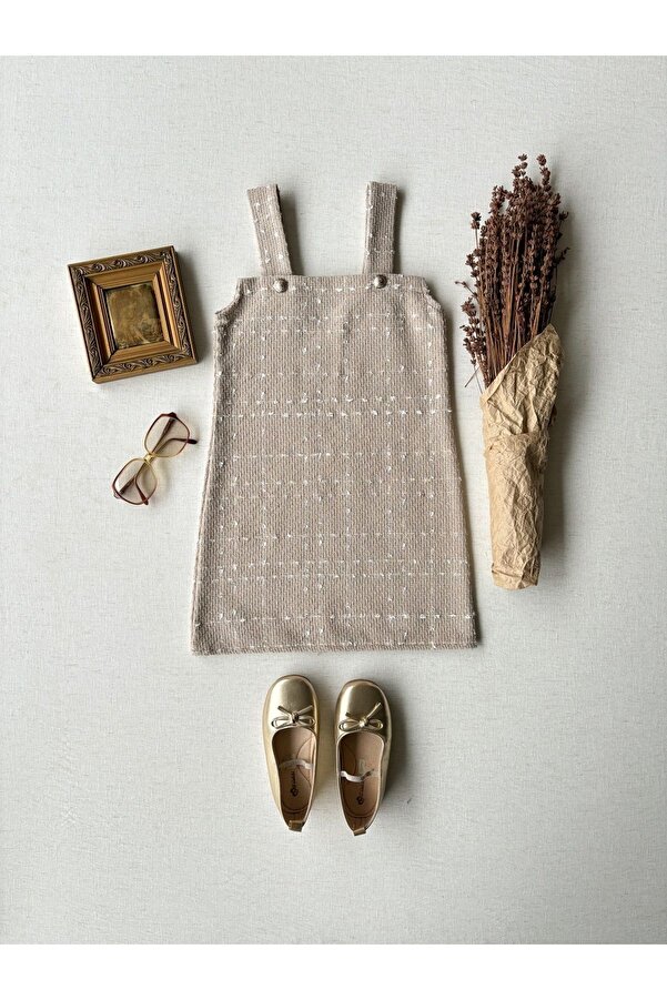 KÜÇÜĞÜM BUTİK Bej Kız Çocuk Tüvit Jile Elbise