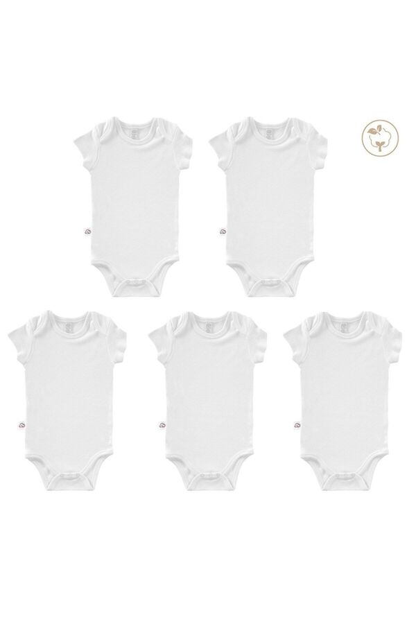 tinylamb Beyaz Renk Bebek Bodysuit Kısa Kollu 5'li Set - Bebek Atleti %100 Pamuk | Kısa Kollu Bebek Atleti