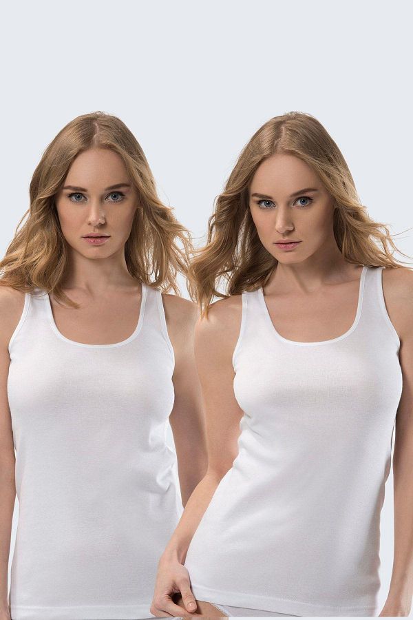 TÜREN-Tricou alb din bumbac cu bretele groase, pachet de 2 1
