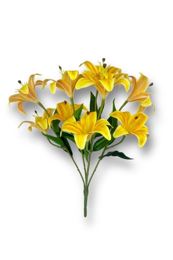 Nettenevime-Τεχνητό λουλούδι Wet Lily Salmon Yellow Color 9 Λουλούδια 55cm Πραγματική υφή Α Ποιότητα 1