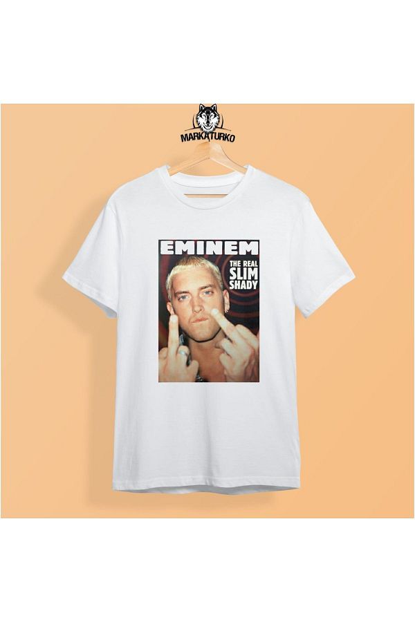 MarkaTurko-Eminem Printed White Special Design Cotton Combed Unisex T-shirt 206-b50 1