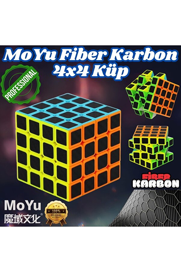 Doğan Oyuncak Dünyası Orijinal MoYu Fiber Karbon 4x4 Küp - Moyu Speed Cube - Moyu Fiber Karbon 4x4 Zeka Küpü - Zeka Küpü -