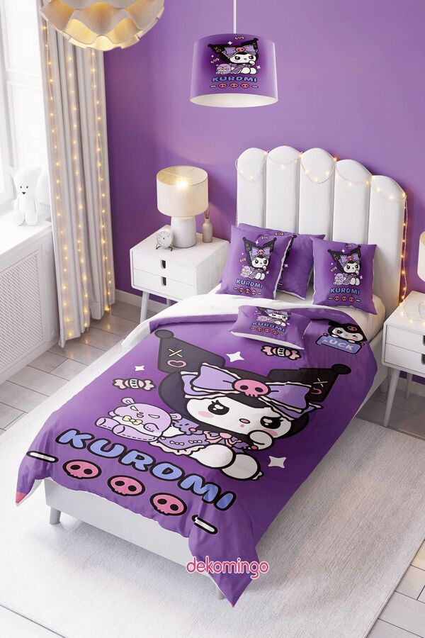 dekomingo Mor Kuromi Desenli Nevresim Takımı (Çarşafsız) – 155x220 / 50x70 cm Yastık Kılıfı
