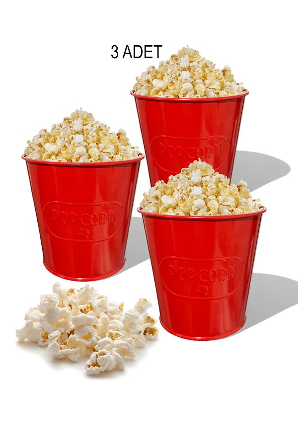 TOPTANFONİ-Red Metal Popcorn Box - Popcorn Bucket Self Embossing Patterned 3 Pieces 1