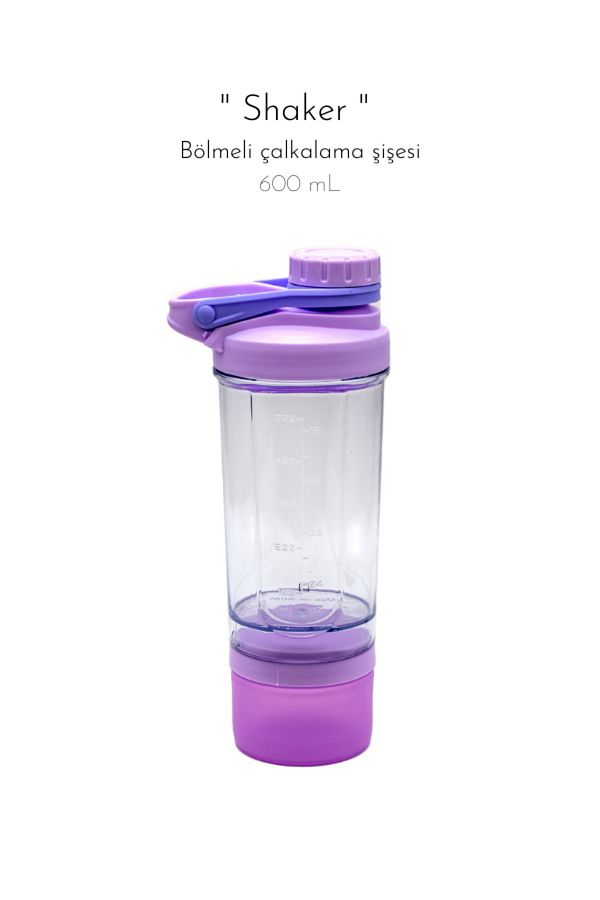 fitmart-600 ml Shaking Bottle with Compartments - Purple Color, Sturdy and Stylish Design 1