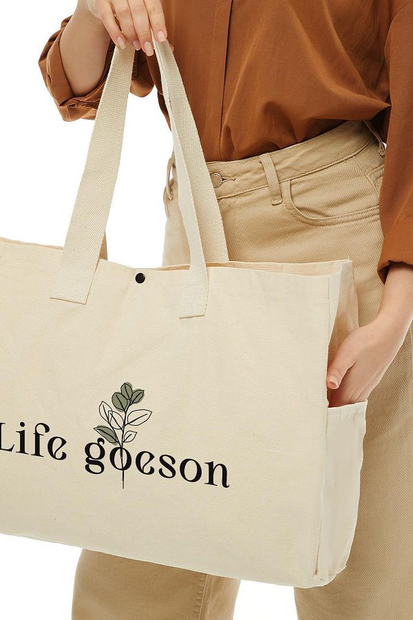 Çınar Bez Çanta-Life Goeson Printed Canvas Bag - Large Size 1