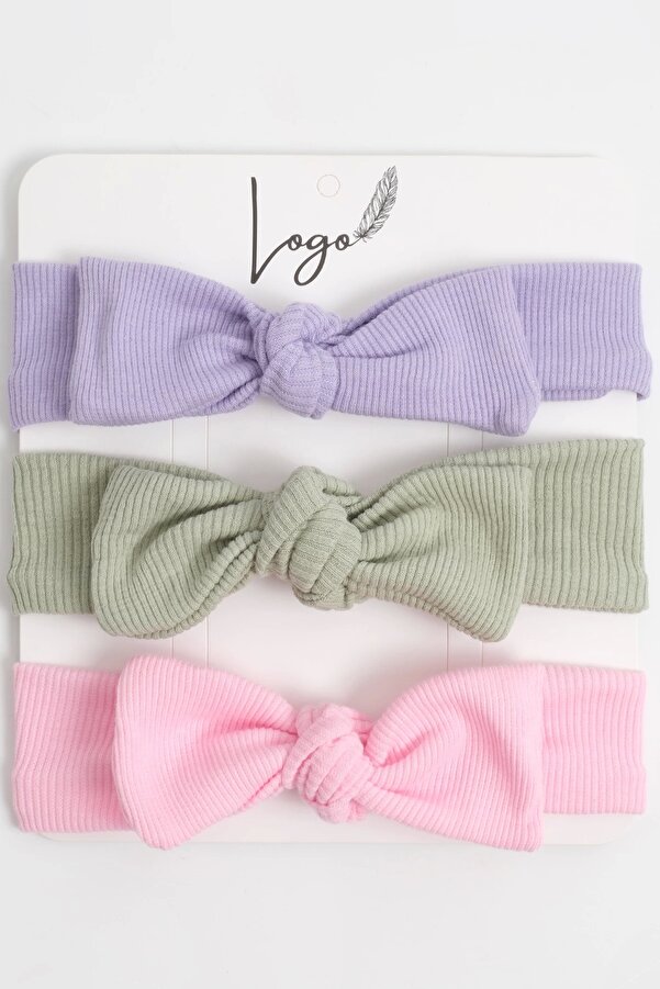 LOGO AKSESUAR 0-3 Yaş Kız Bebek Bandana 3'lü Set (LİLA-PEMBE-ÇAĞLA YEŞİLİ)