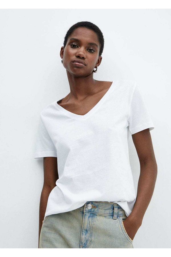 MANGO Woman-Tricou cu decolteu în V 100% bumbac 1