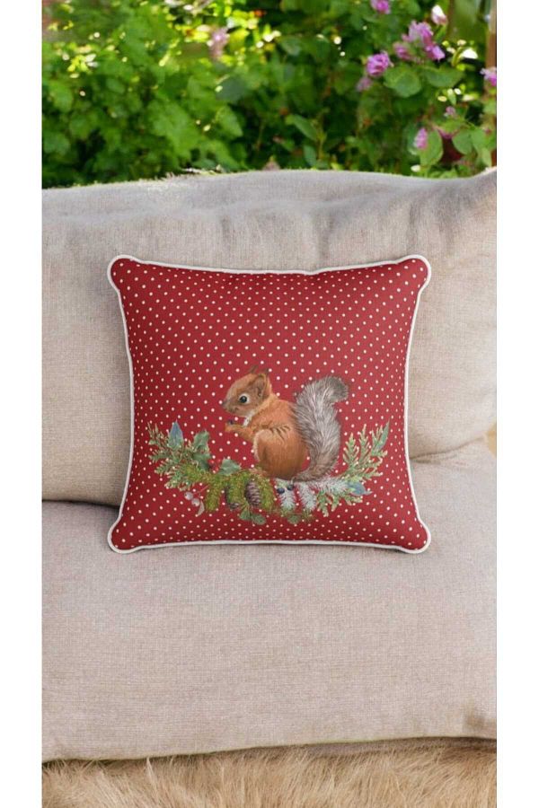 LUX VIE-Throw Pillow Kitchen, Garden, Balcony, Gift Red, Squirrel Patterned Decorative Throw Pillow Cover 1