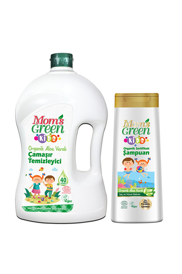 Mom's Green 2'li Set- Organik Çocuk Çamaşır Temizleyici 1500 ml ( 40 Yıkama ) Ve Organik Çocuk Şampuanı 400 ml