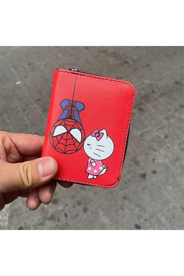 Köstebek-Red Hello Kitty And Spider-Man Kiss Short Wallet 1