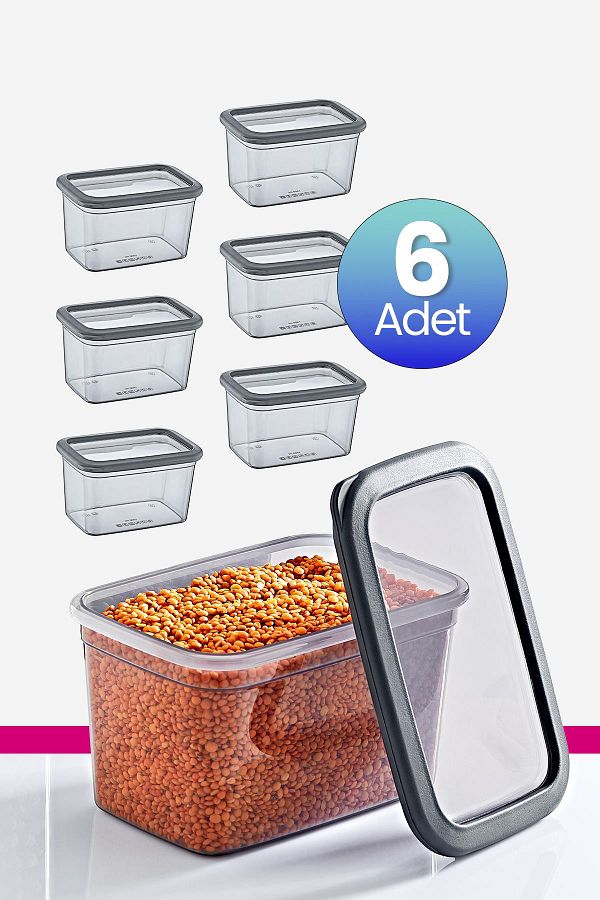Smartware-Anthracite 1210 ml - Set of 6 Scale Rectangular Storage Containers 1