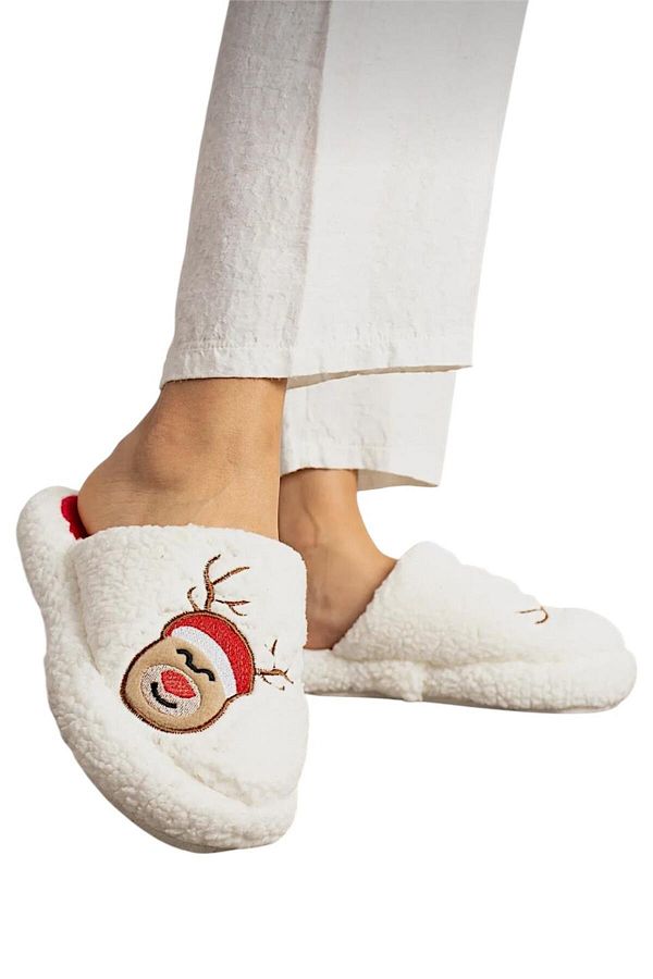 Liger-Embroidered Women's House Slippers - Fluffy Dowry Bundle, Valentine's Day White - Mink 1