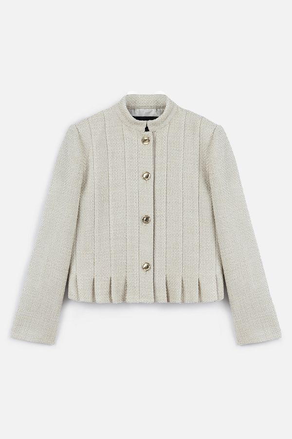 Manuka-Beige Textured and Buttoned Jacket 1